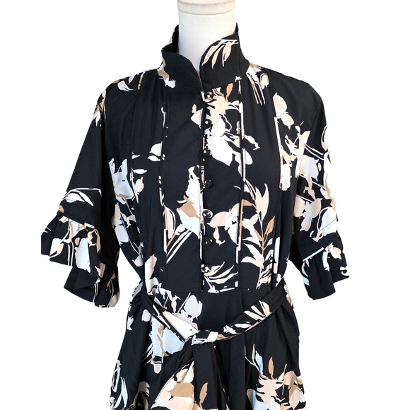 Sue Sartor by antrhopologie Floral Maxi Dress Mandarin Collar Belted Large - Picture 7 of 16